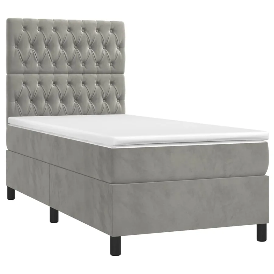 Sommier à lattes de lit et matelas et LED Gris clair 90x190 cm - 3