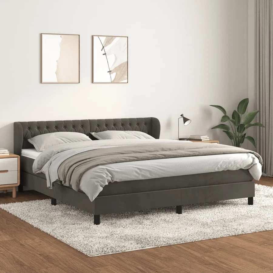 Sommier à lattes de lit et matelas Gris foncé 180x200cm Velours