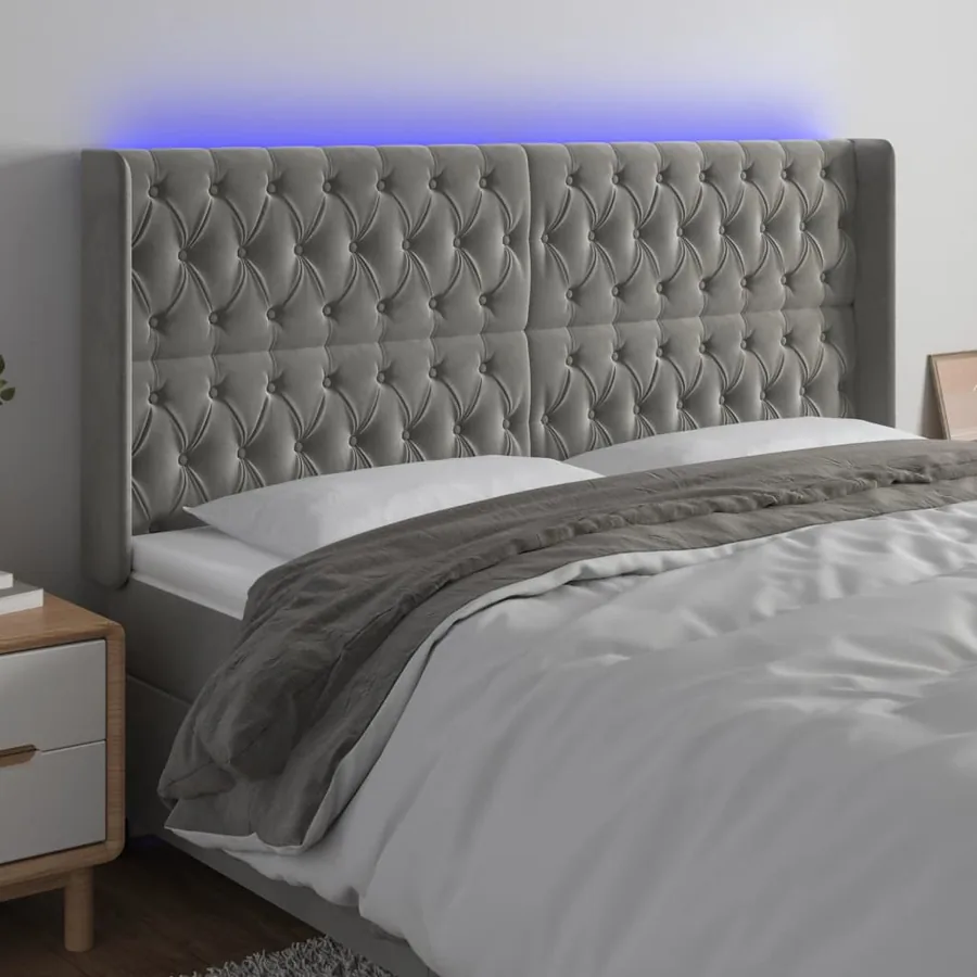 Tête de lit à LED Gris clair 183x16x118/128 cm Velours