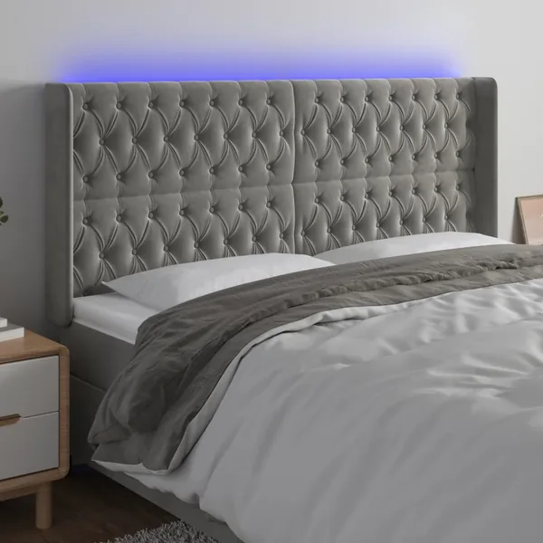 Tête de lit à LED Gris clair 183x16x118/128 cm Velours