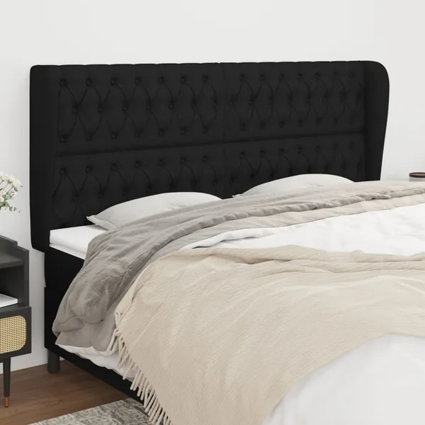 Tête de lit avec oreilles Noir 203x23x118/128 cm Tissu