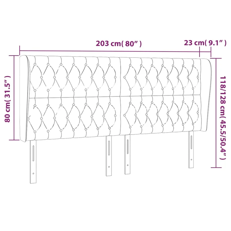 Tête de lit avec oreilles Noir 203x23x118/128 cm Tissu - 9