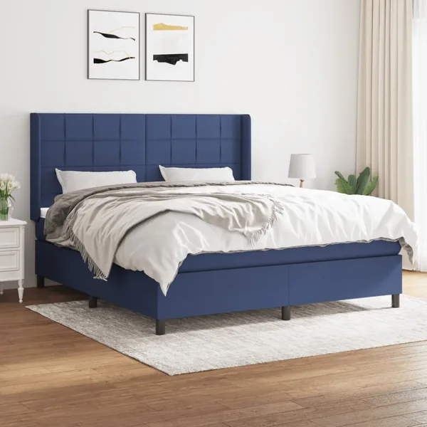 Sommier à lattes de lit avec matelas Bleu 160x200 cm Tissu