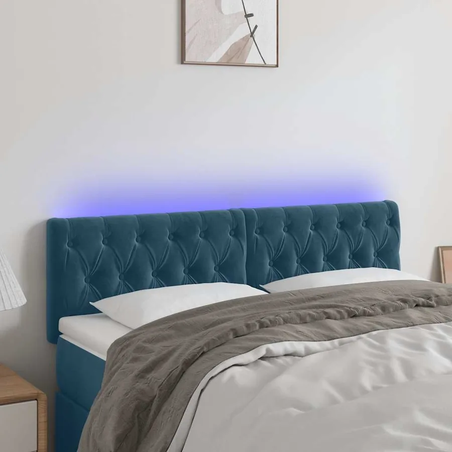 Tête de lit à LED Bleu foncé 160x7x78/88 cm Velours