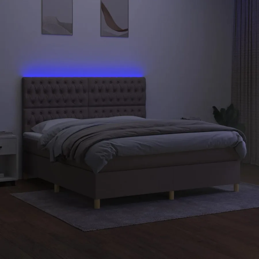 Sommier à lattes de lit et matelas et LED Taupe 180x200cm Tissu - 4