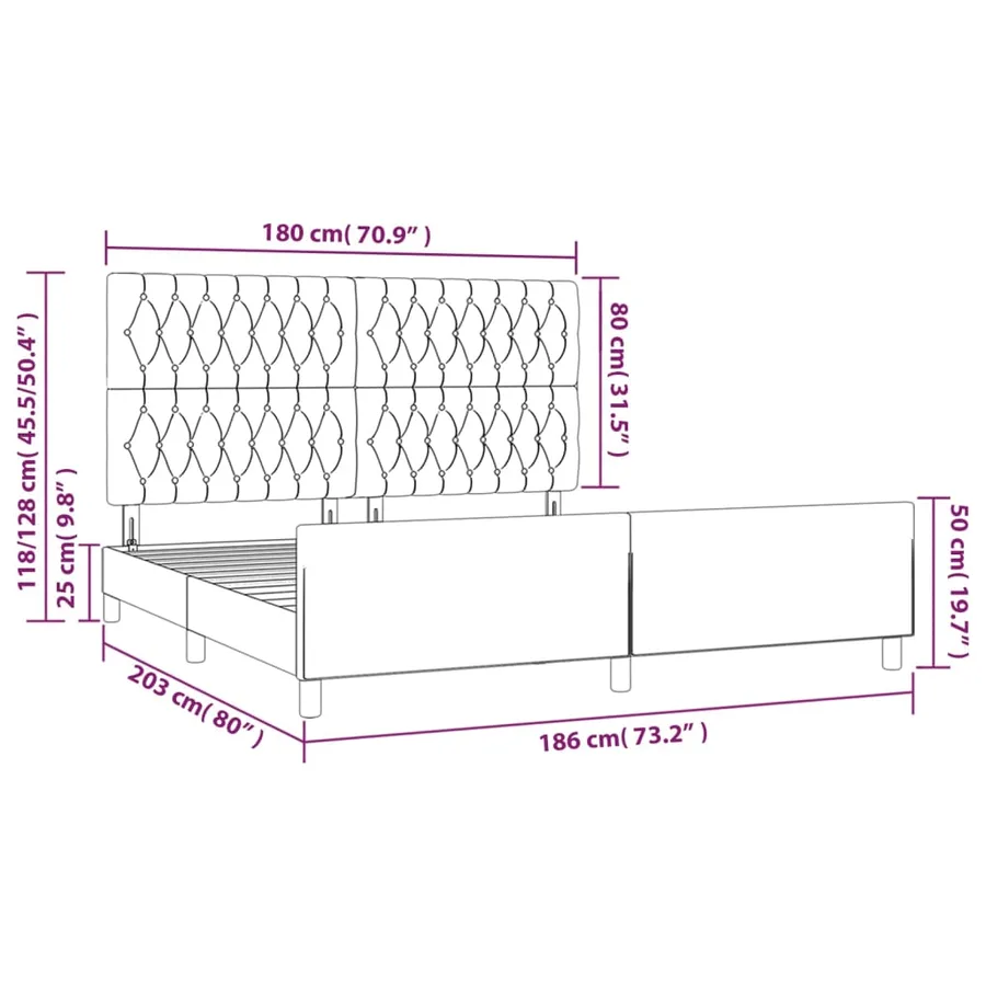Cadre de lit sans matelas gris foncé velours - 14