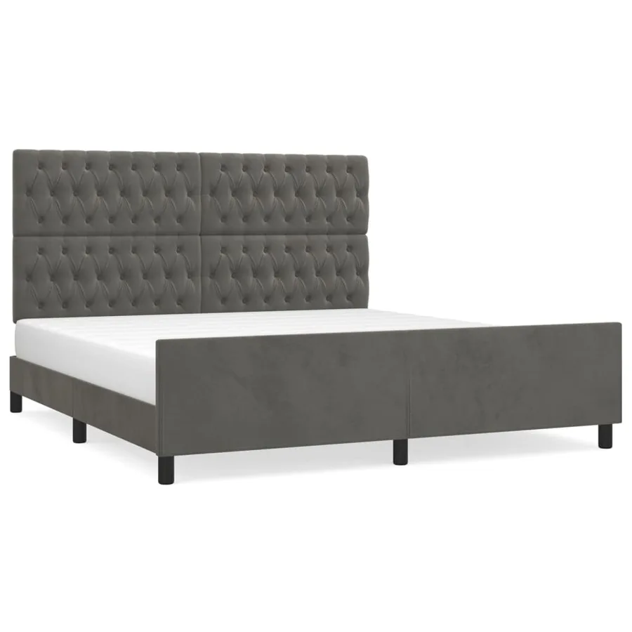 Cadre de lit sans matelas gris foncé velours - 2