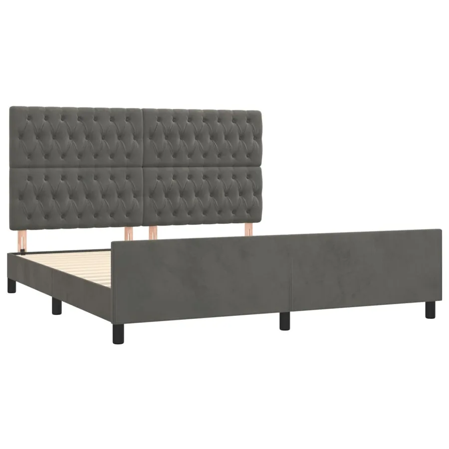 Cadre de lit sans matelas gris foncé velours - 4