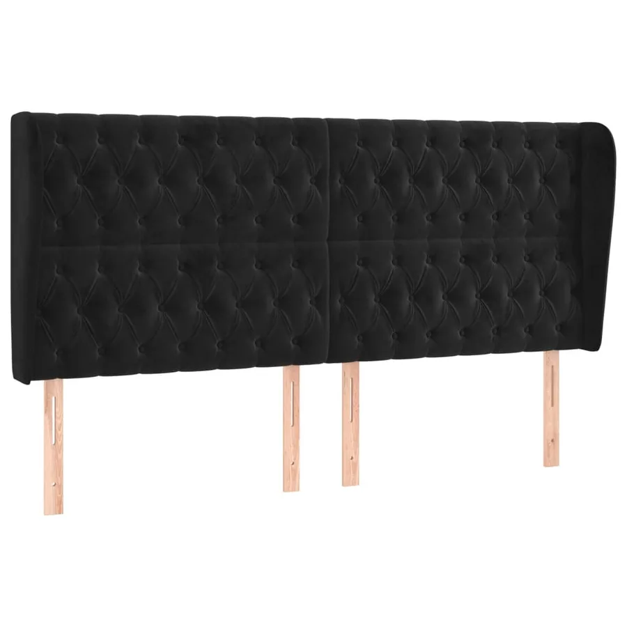 Tête de lit avec oreilles Noir 183x23x118/128 cm Velours - 2