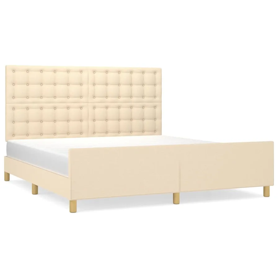 Cadre de lit sans matelas crème tissu - 2