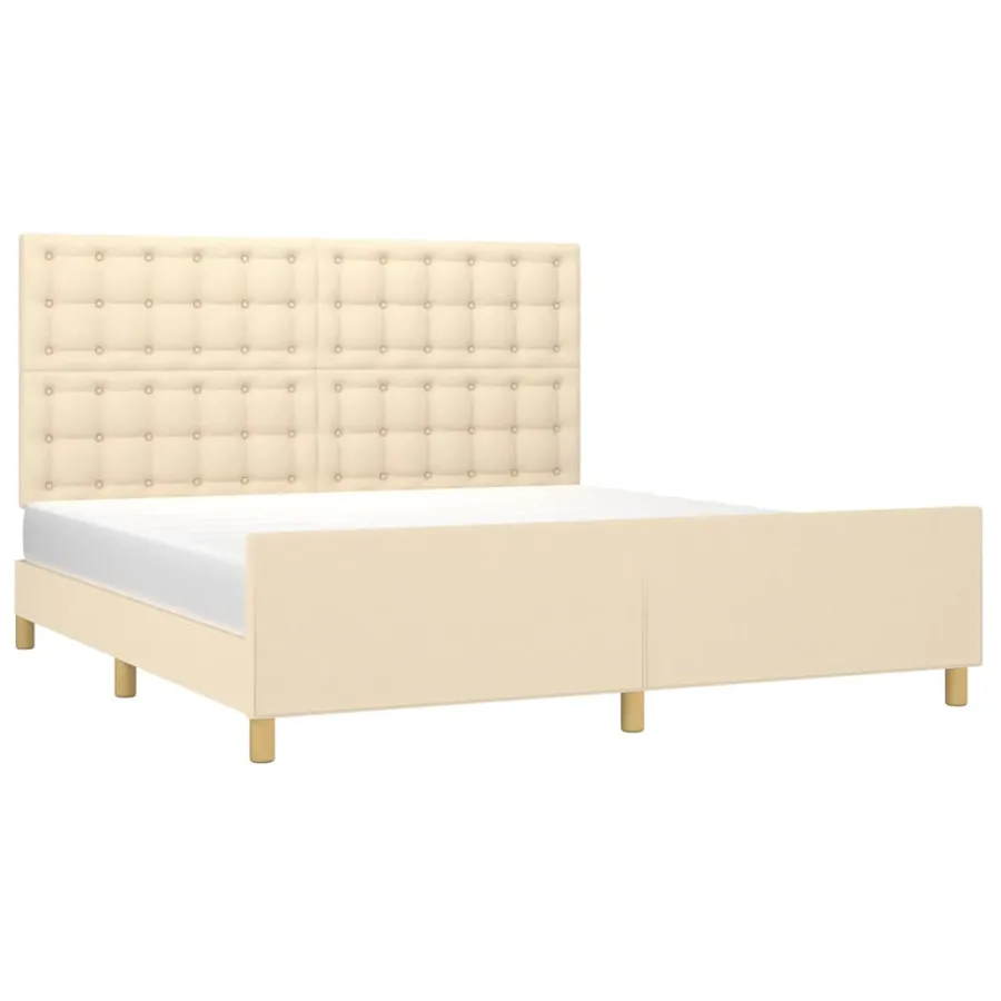 Cadre de lit sans matelas crème tissu - 3
