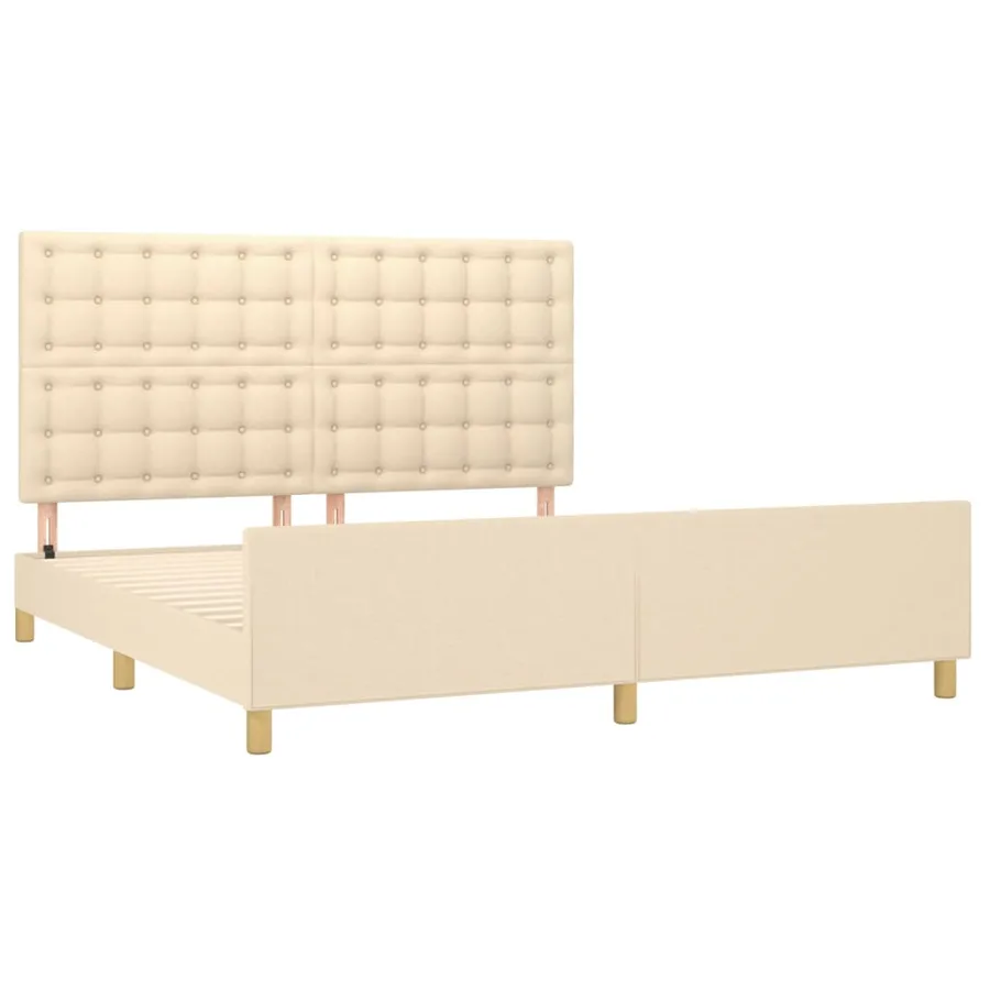Cadre de lit sans matelas crème tissu - 4