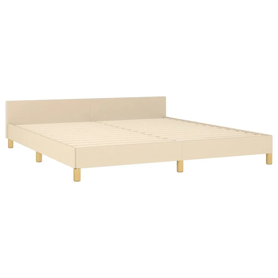 Cadre de lit sans matelas crème tissu - 5