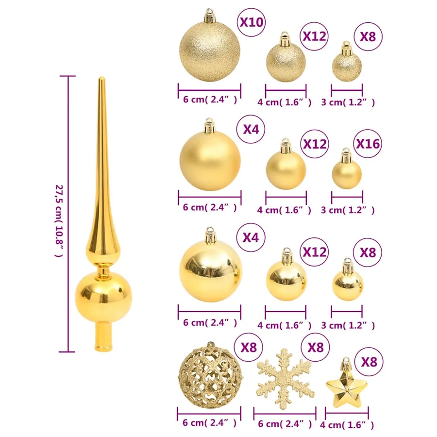 Ensemble de boules de Noël 111 pièces doré polystyrène - 12