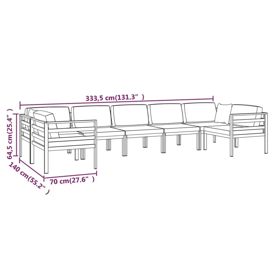 Salon de jardin 7 pcs avec coussins Aluminium Anthracite - 7