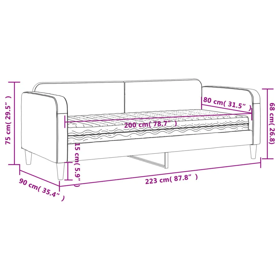 Lit de jour avec matelas crème 80x200 cm tissu - 12