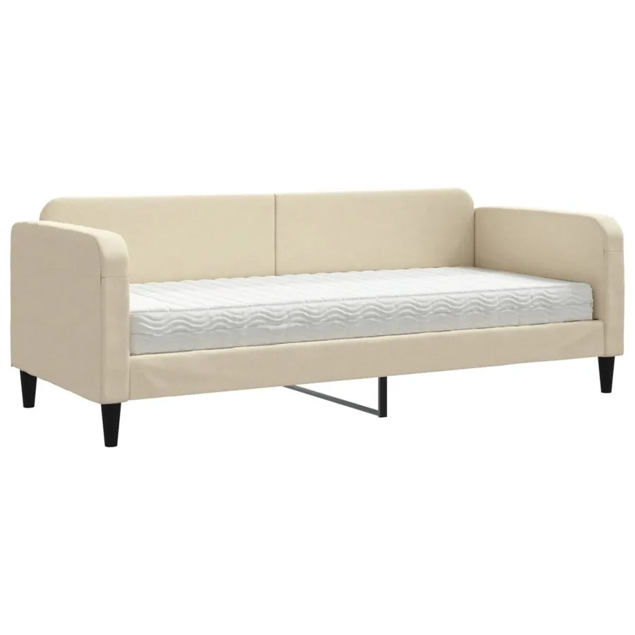Lit de jour avec matelas crème 80x200 cm tissu - 2