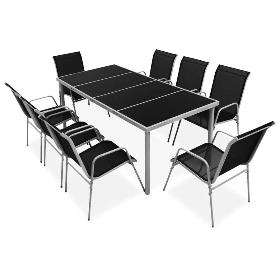 Ensemble à manger d'extérieur 9 pcs Acier Noir