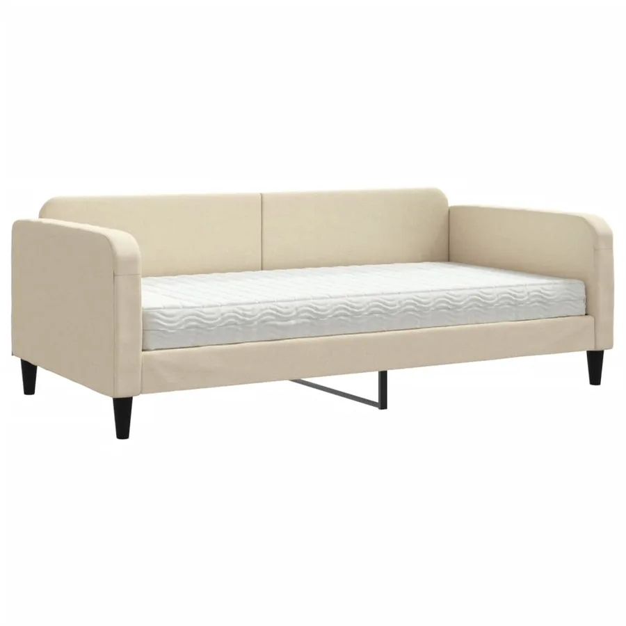Lit de jour avec matelas crème 100x200 cm tissu - 2