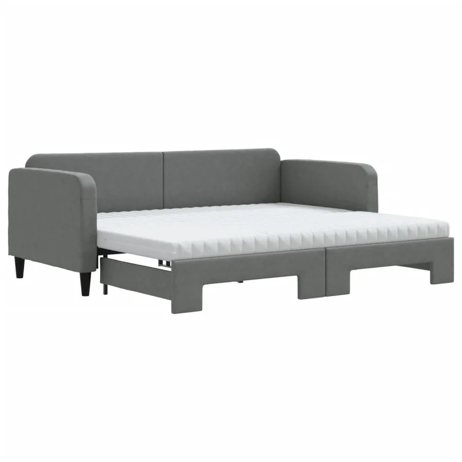 Lit de jour avec gigogne et matelas gris foncé 90x190 cm tissu - 2