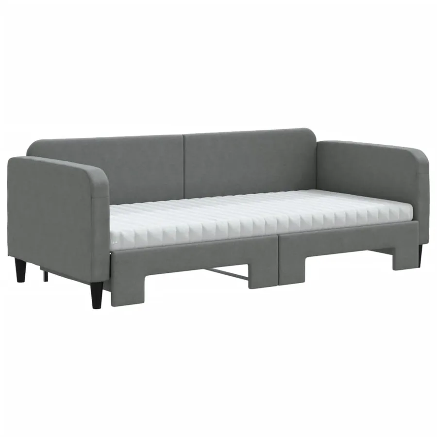 Lit de jour avec gigogne et matelas gris foncé 90x190 cm tissu - 3