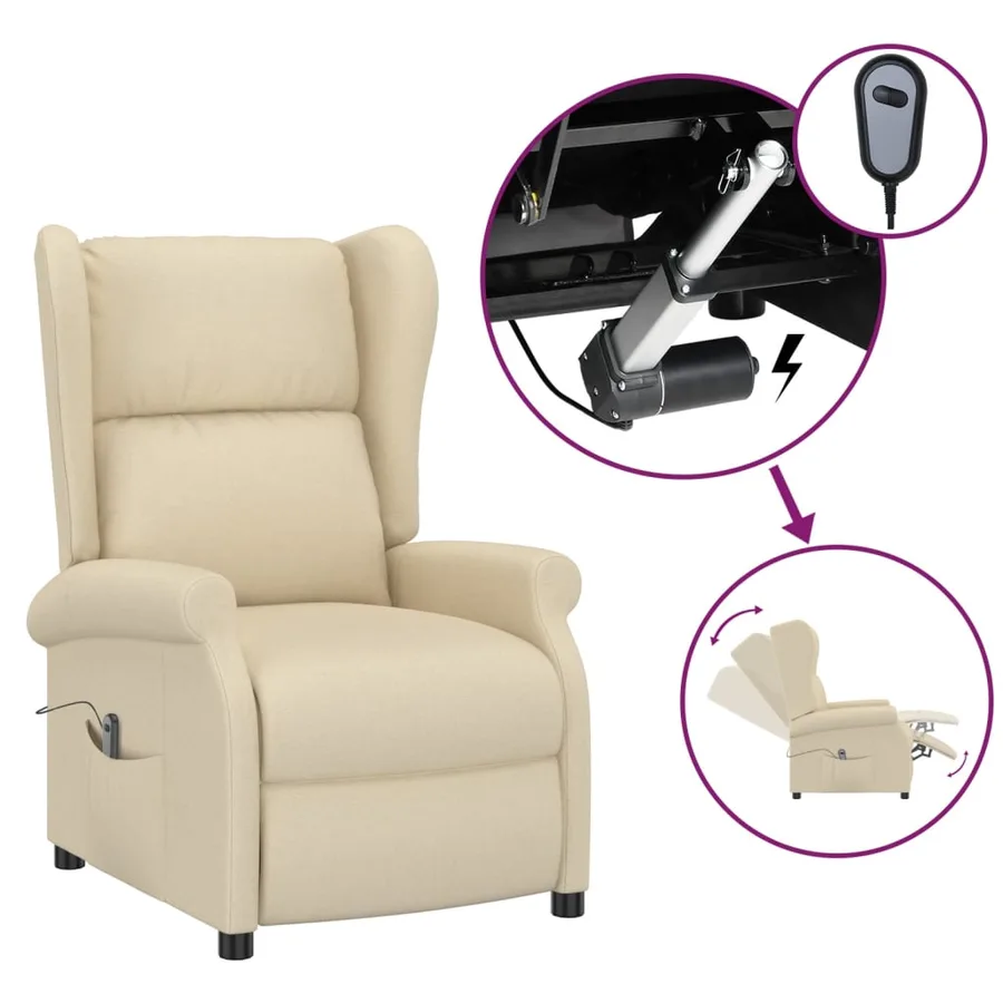 Fauteuil inclinable électrique à oreilles crème tissu - 2