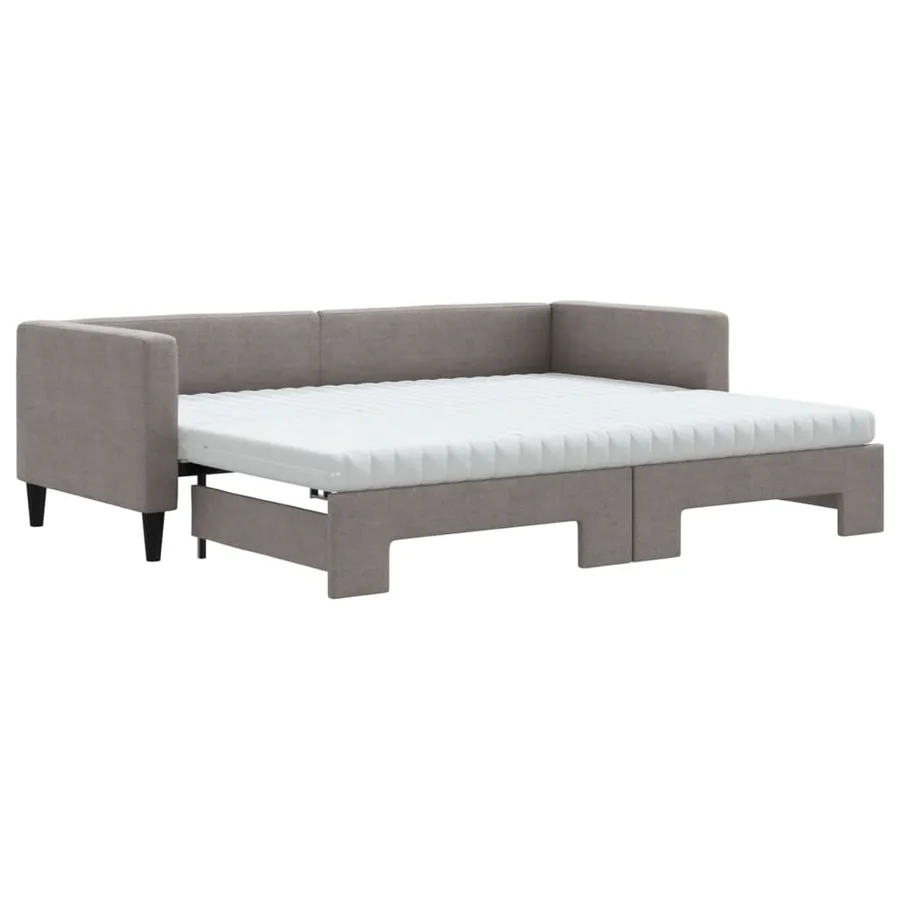 Lit de jour avec gigogne et matelas taupe 80x200 cm tissu - 2