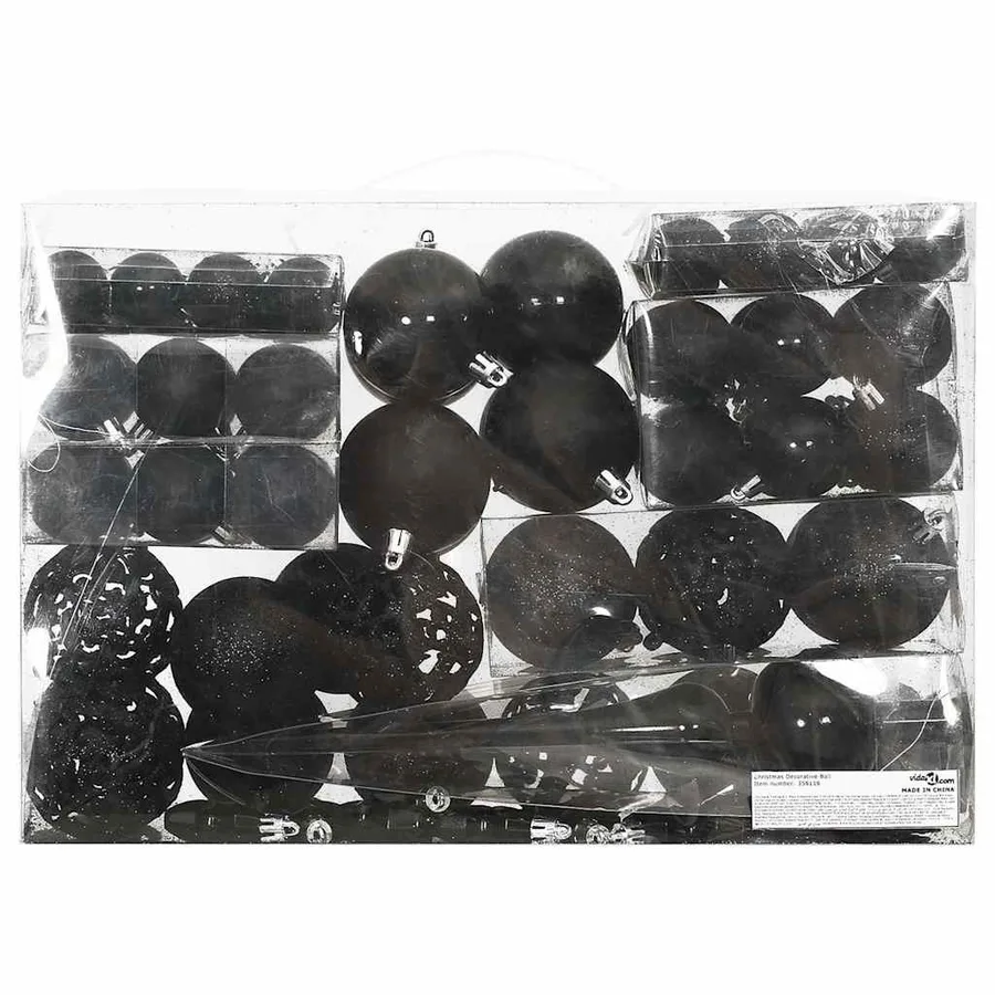 Ensemble de boules de Noël 111 pièces noir polystyrène - 2