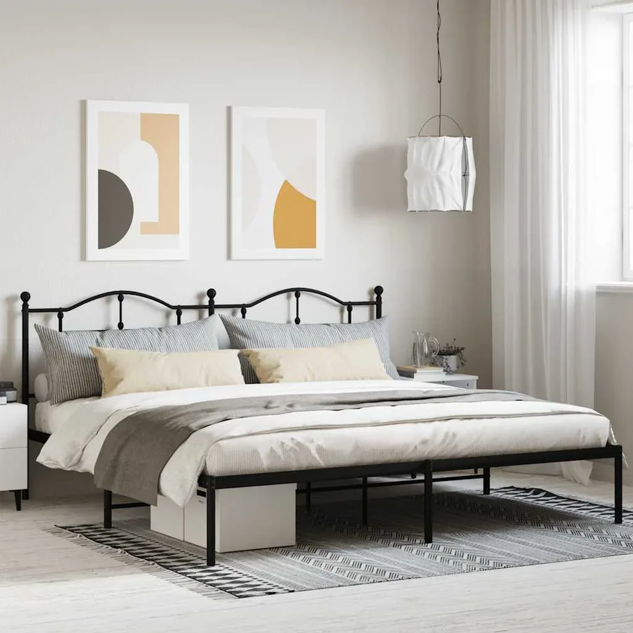 Cadre de lit métal sans matelas avec tête de lit noir 200x200cm