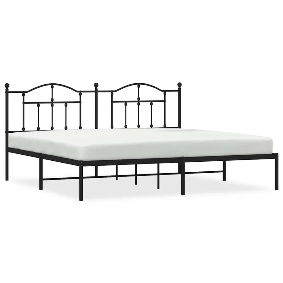 Cadre de lit métal sans matelas avec tête de lit noir 200x200cm - 2