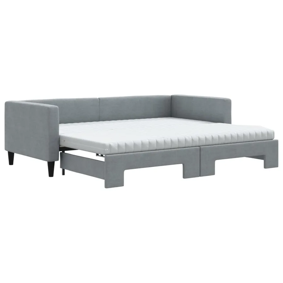 Lit de jour avec gigogne et matelas gris clair 90x200 cm tissu - 2