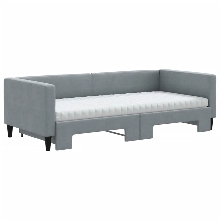 Lit de jour avec gigogne et matelas gris clair 90x200 cm tissu - 3