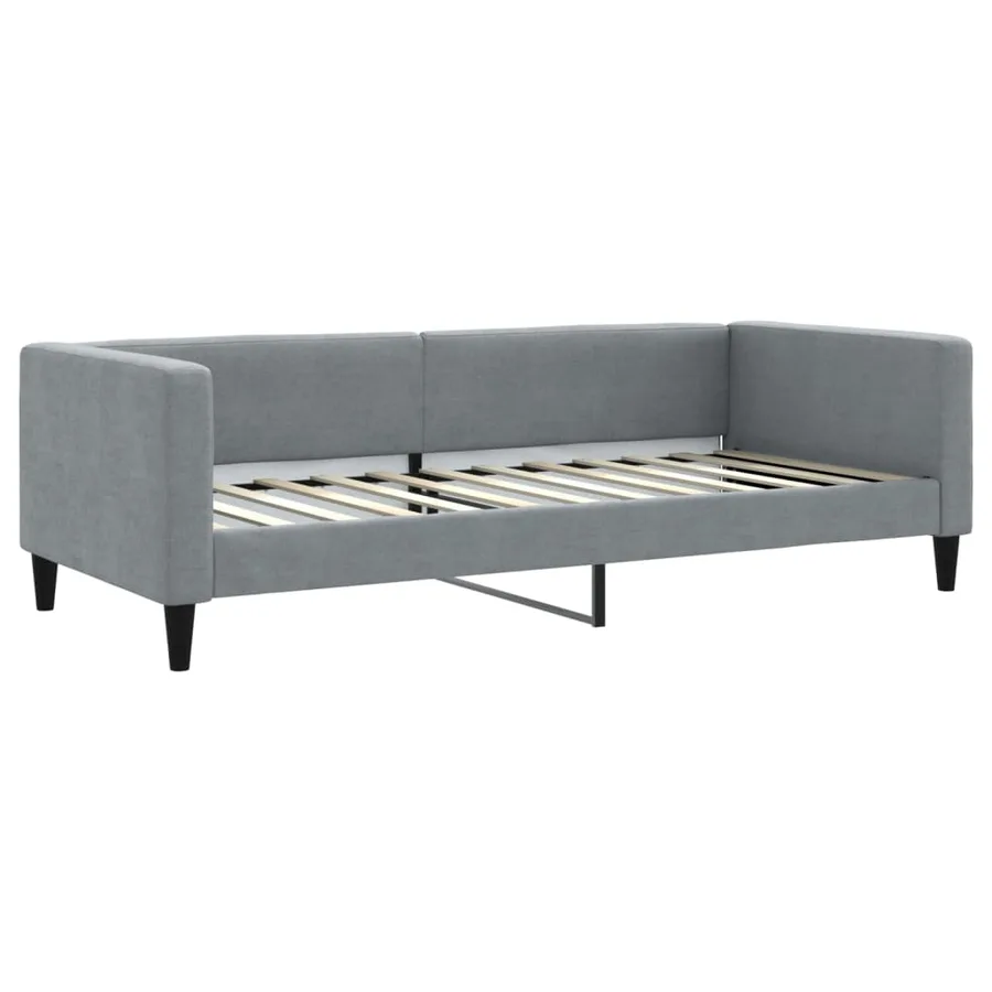 Lit de jour avec gigogne et matelas gris clair 90x200 cm tissu - 4