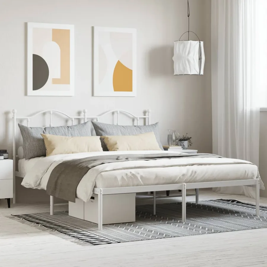 Cadre de lit métal sans matelas et tête de lit blanc 180x200 cm