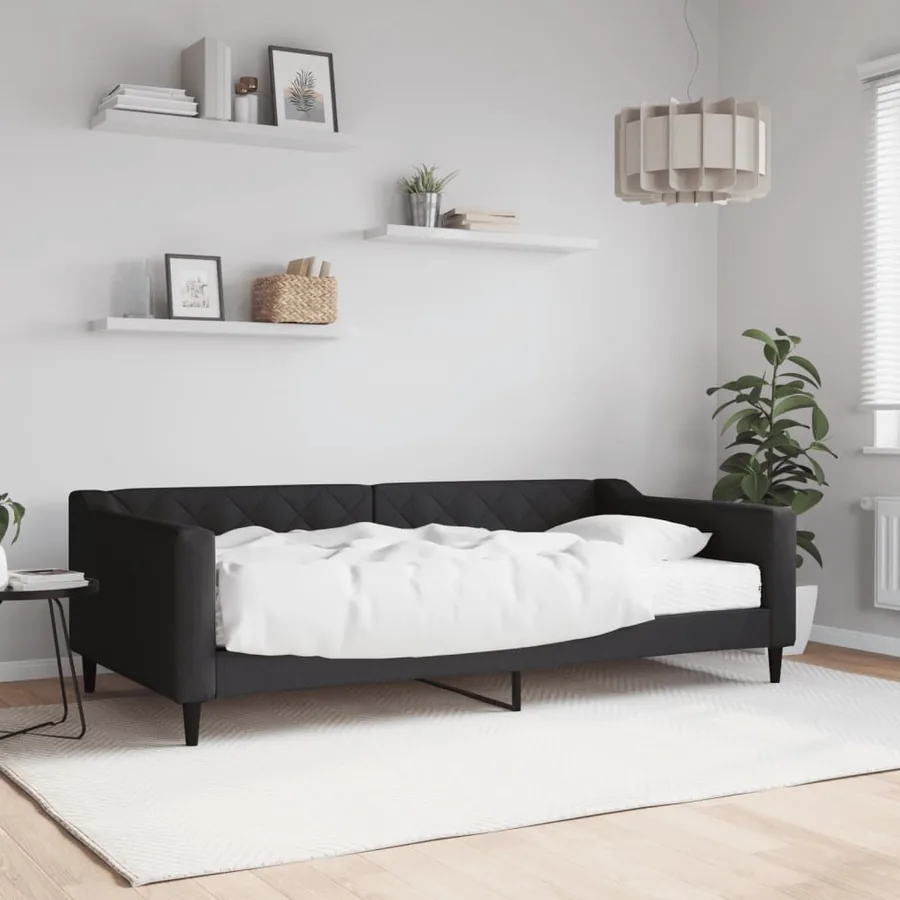 Lit de jour avec matelas noir 100x200 cm tissu