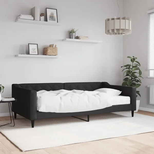 Lit de jour avec matelas noir 100x200 cm tissu