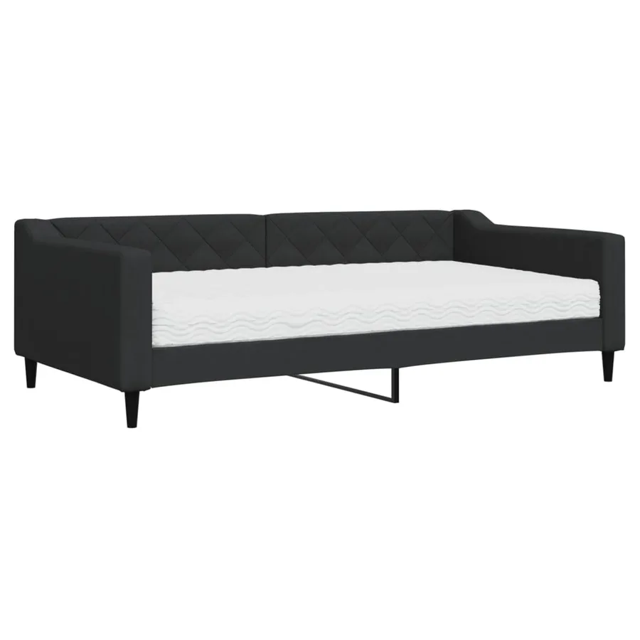 Lit de jour avec matelas noir 100x200 cm tissu - 2