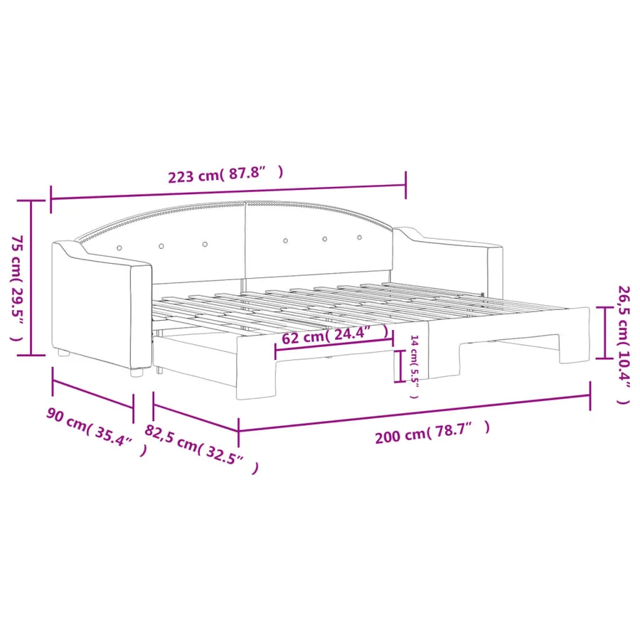 Lit de jour avec gigogne sans matelas gris clair 80x200 cm - 11