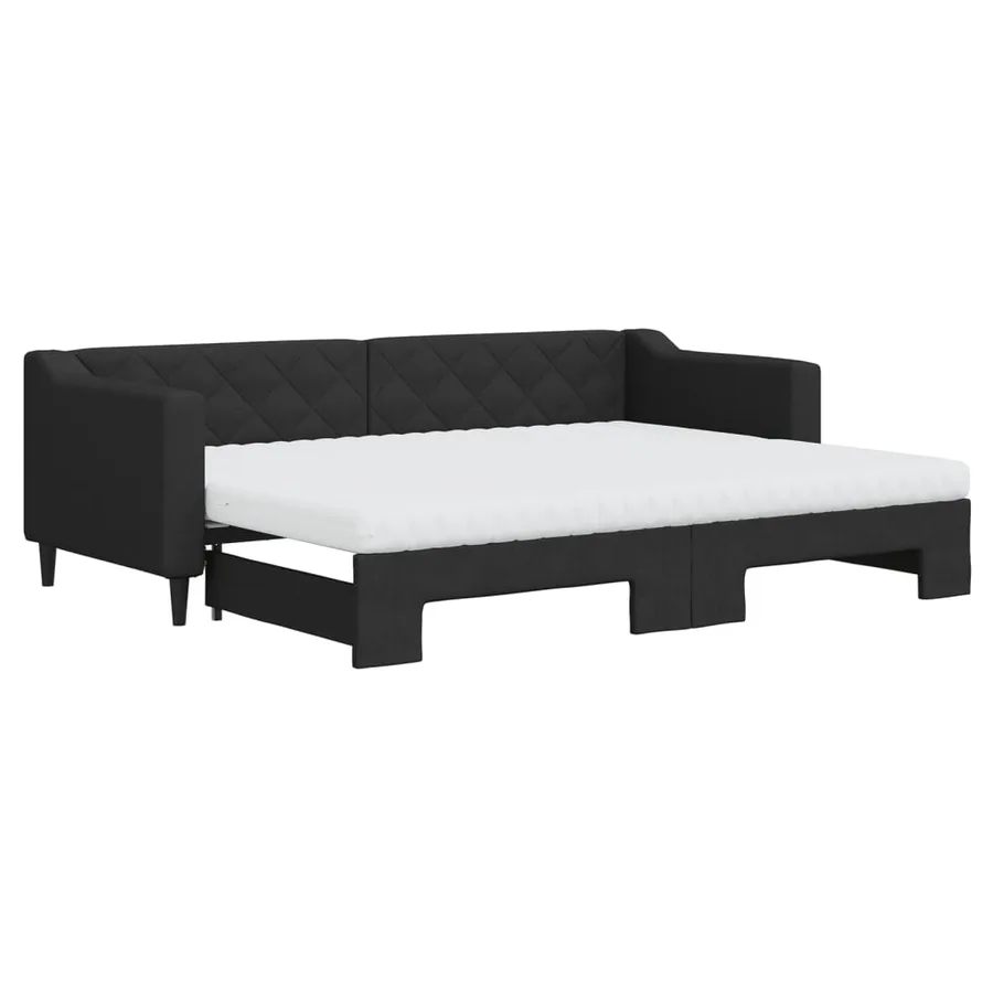 Lit de jour avec lit gigogne et matelas noir 80x200 cm tissu - 2