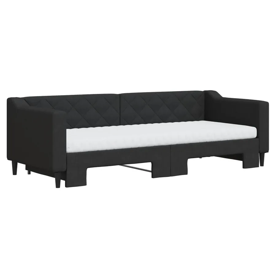 Lit de jour avec lit gigogne et matelas noir 80x200 cm tissu - 3
