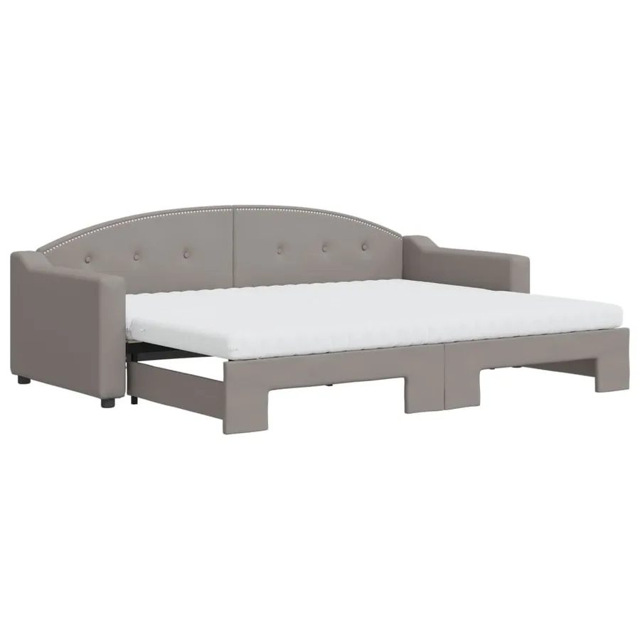 Lit de jour avec gigogne et matelas taupe 80x200 cm tissu - 2