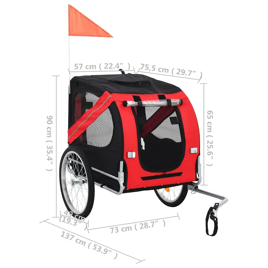 Remorque de vélo pour animaux de compagnie rouge et noir - 7