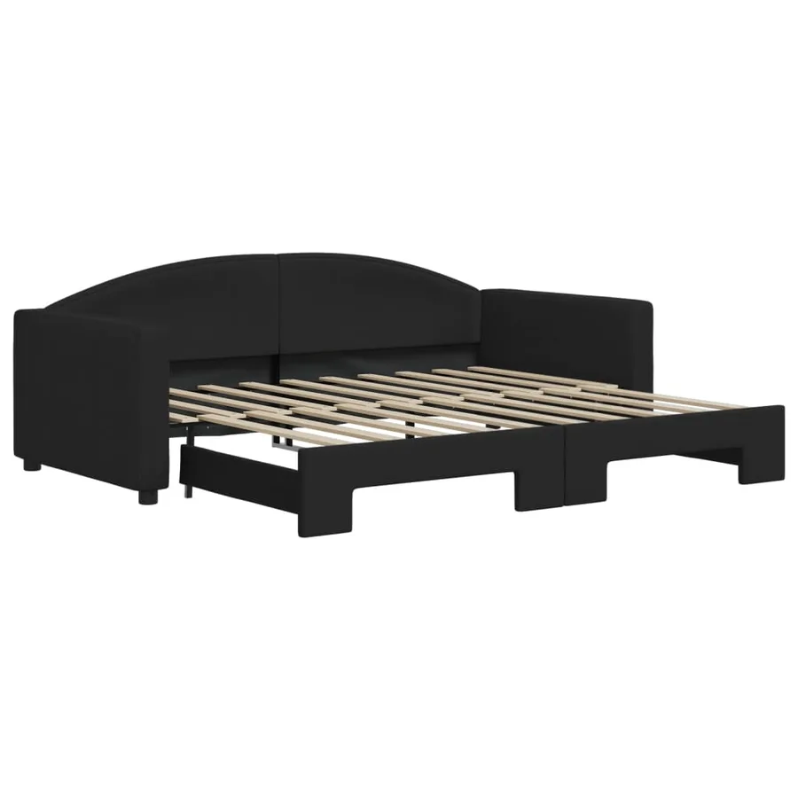 Lit de jour avec lit gigogne noir 90x190 cm tissu - 2