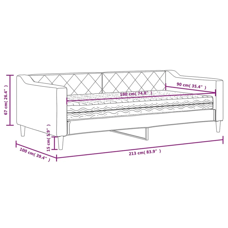 Lit de jour avec matelas noir 90x190 cm tissu - 12