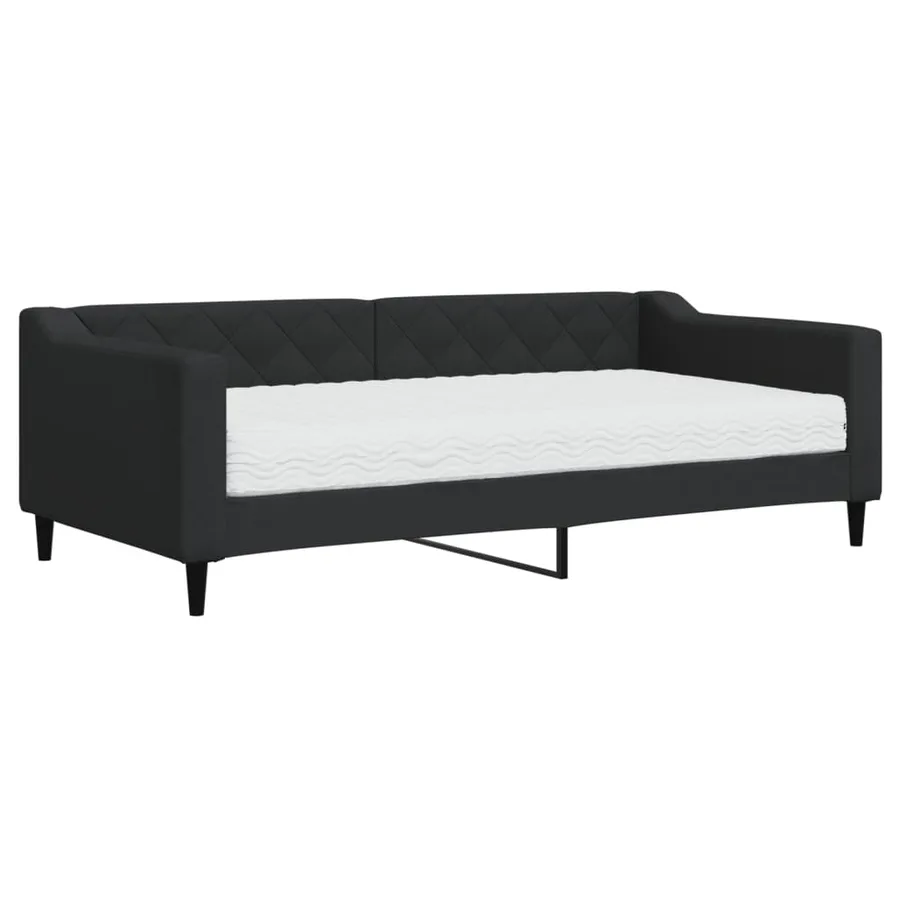 Lit de jour avec matelas noir 90x190 cm tissu - 2