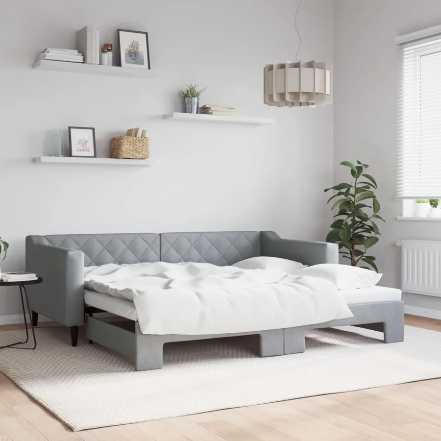 Lit de jour avec lit gigogne gris clair 90x190 cm tissu