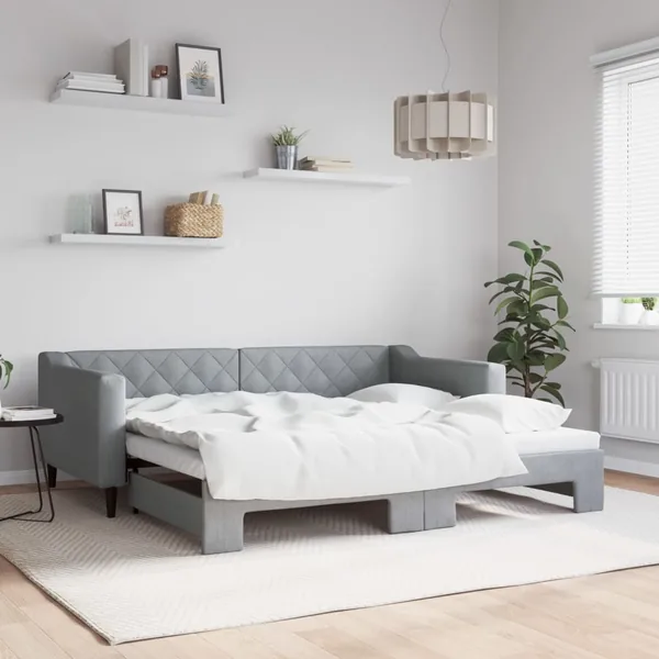 Lit de jour avec lit gigogne gris clair 90x190 cm tissu