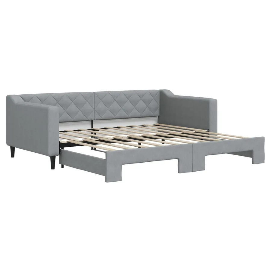 Lit de jour avec lit gigogne gris clair 90x190 cm tissu - 2