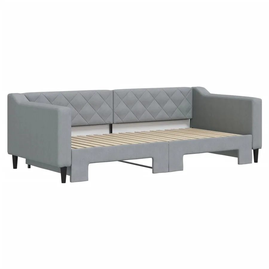 Lit de jour avec lit gigogne gris clair 90x190 cm tissu - 3
