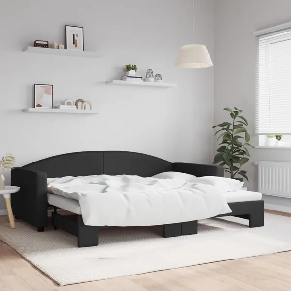 Lit de jour avec gigogne sans matelas noir 90x200 cm